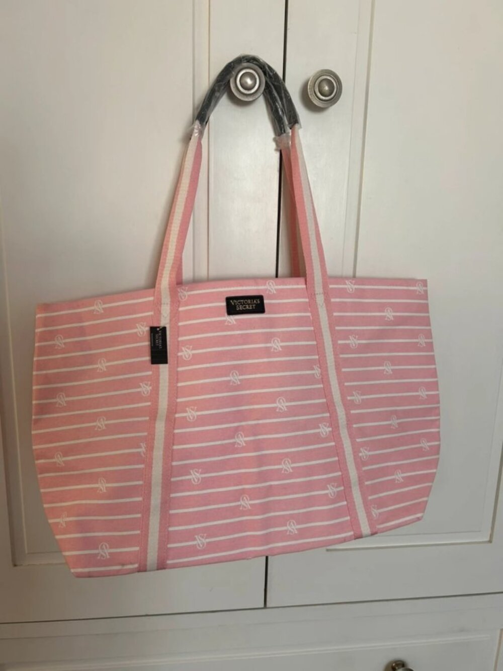 Pink Striped Canvas Tote Bag
